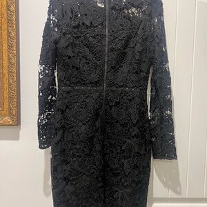 Black Lace Long-Sleeve Sheath Dress